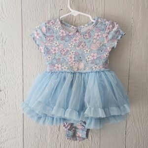 Disney Stitch And Angel Blue and Pink Floral Kids Dress